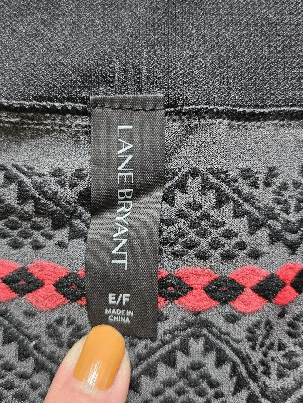 Lane Bryant Black & Red Patterned Leggings / Footless Tights E/F - 2X-3X
